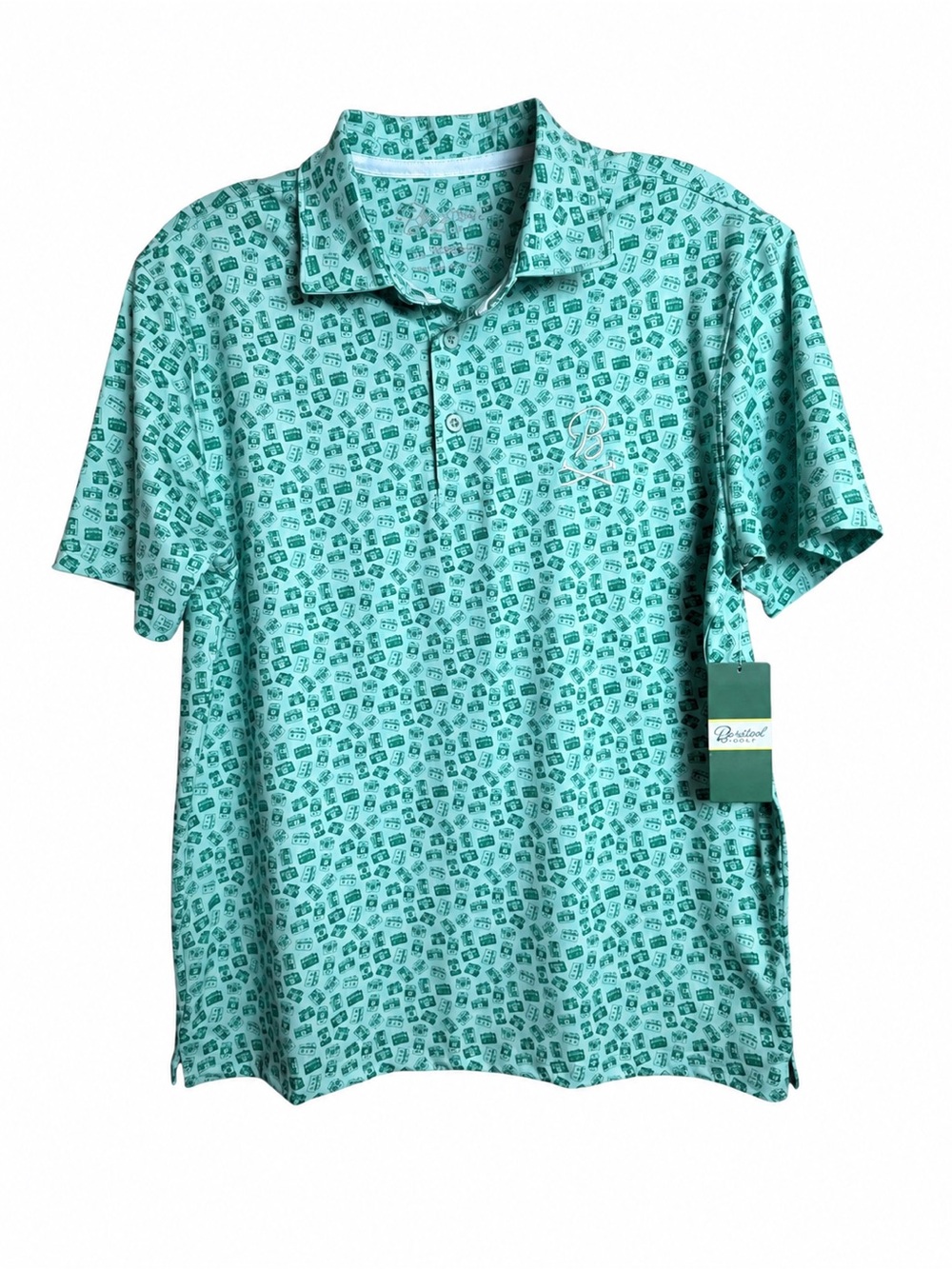 Barstool Golf Scattered Badges Polo Green NWT L